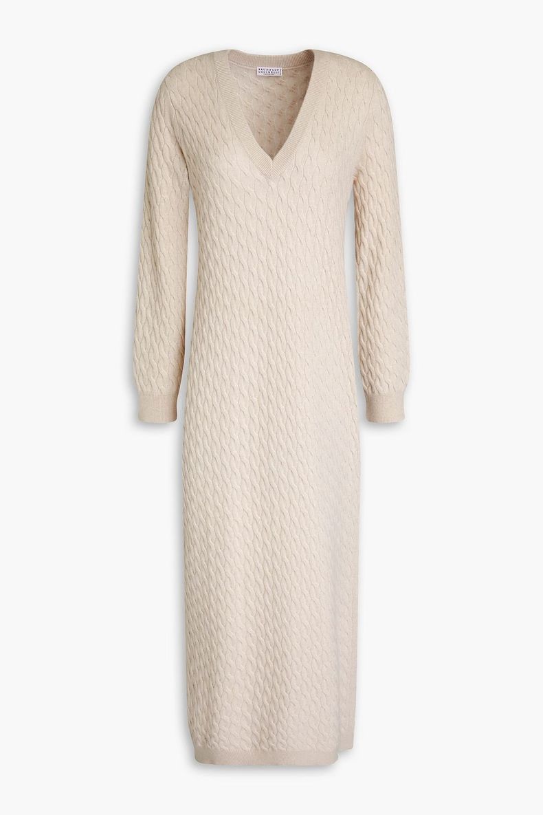 BRUNELLO CUCINELLI WOMEN'S BEIGE WOOL SILK DRESS