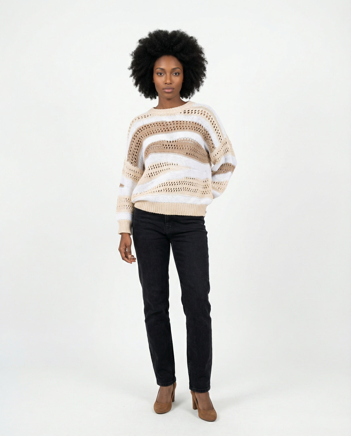 PESERICO WOMEN'S NATURAL BEIGE KNIT PULLOVER SWEATER