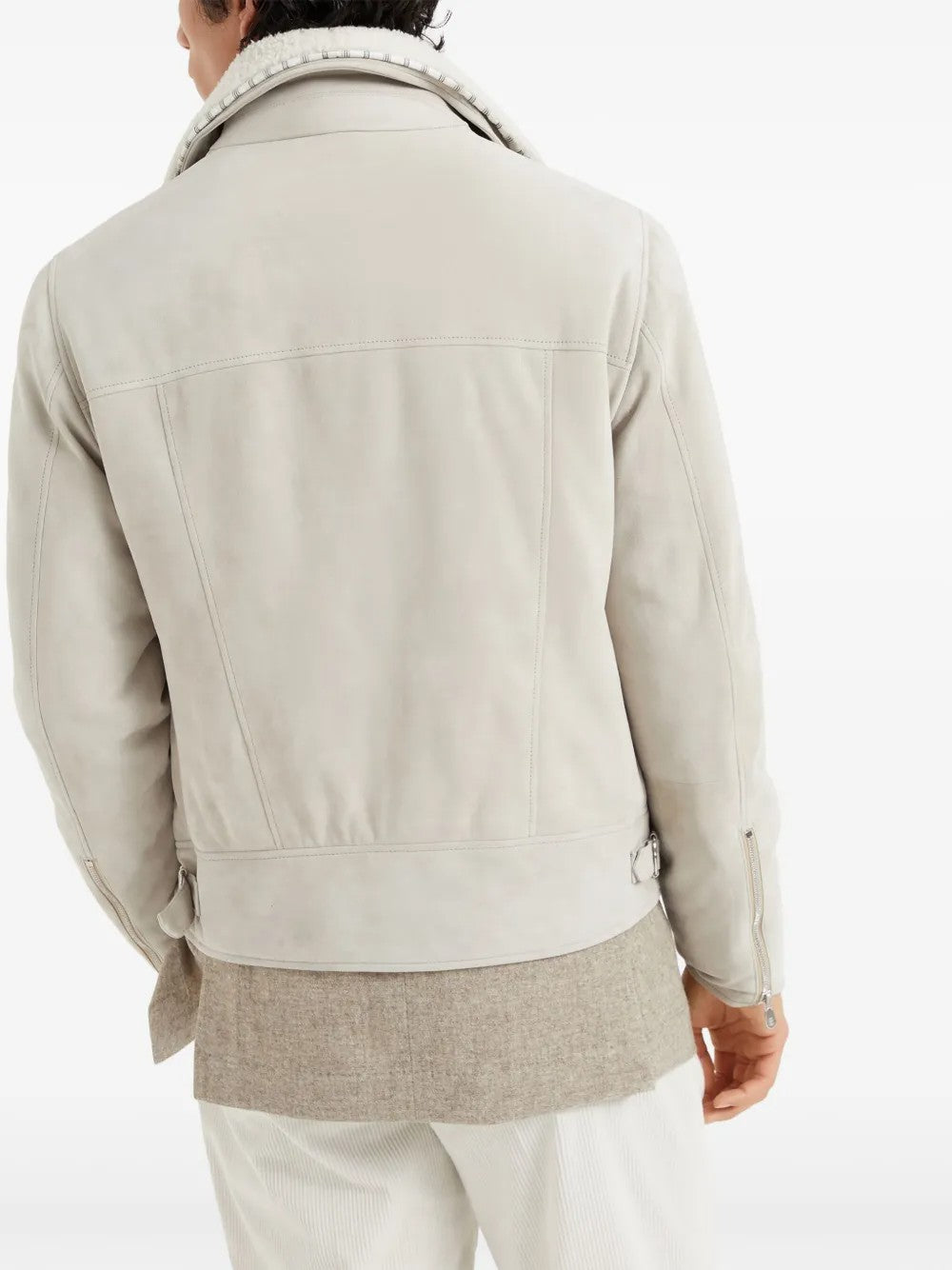 BRUNELLO CUCINELLI MEN'S BEIGE LEATHER SHEARLING JACKET