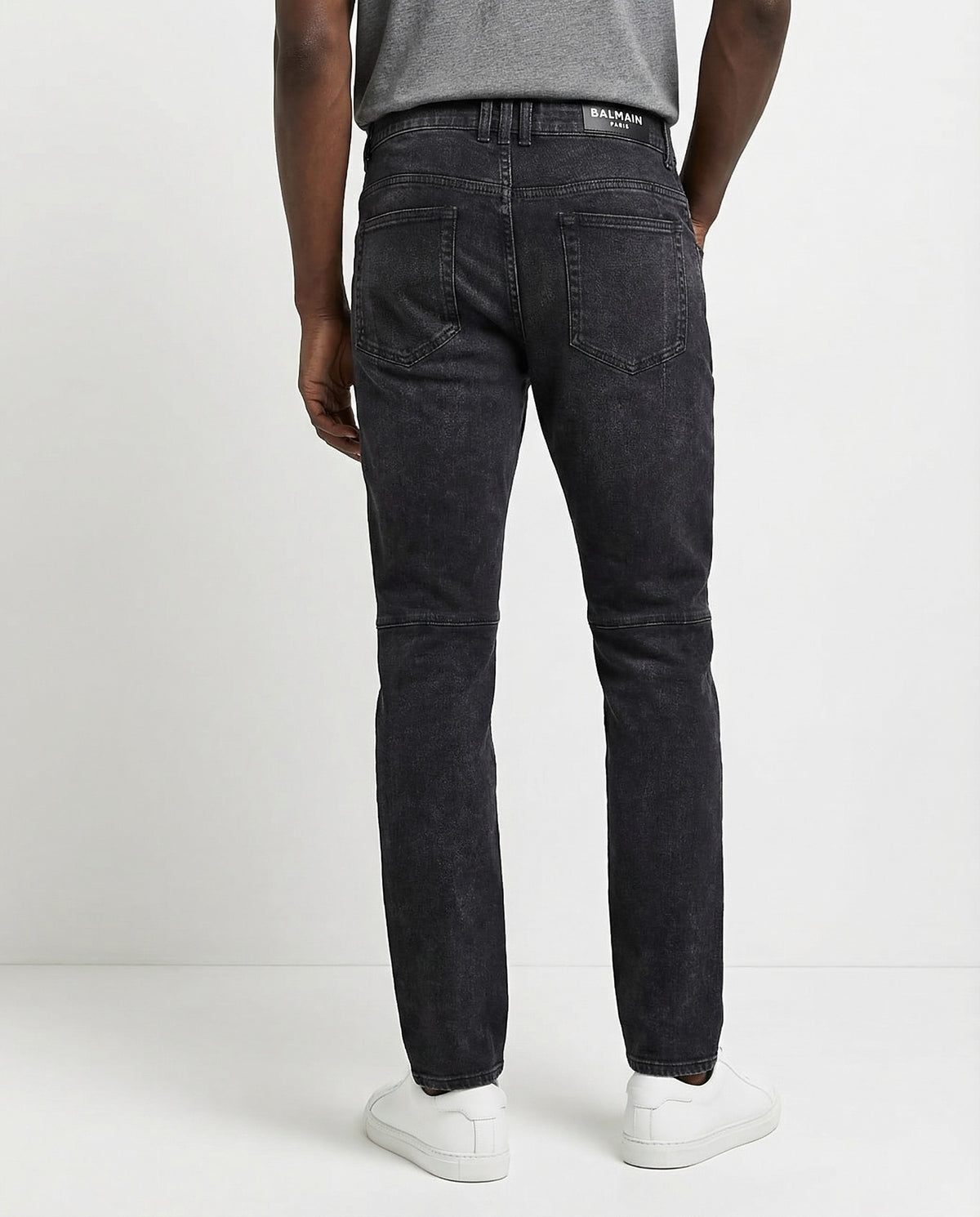 BALMAIN MEN'S BLACK RIBBED SLIM TROUSERS