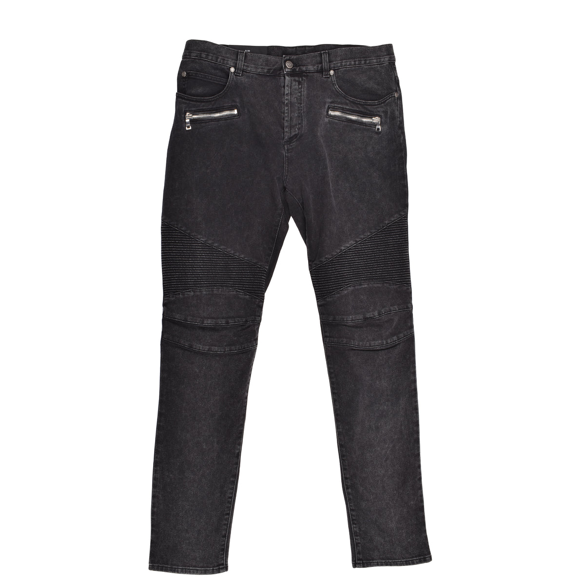 BALMAIN MEN'S BLACK RIBBED SLIM TROUSERS