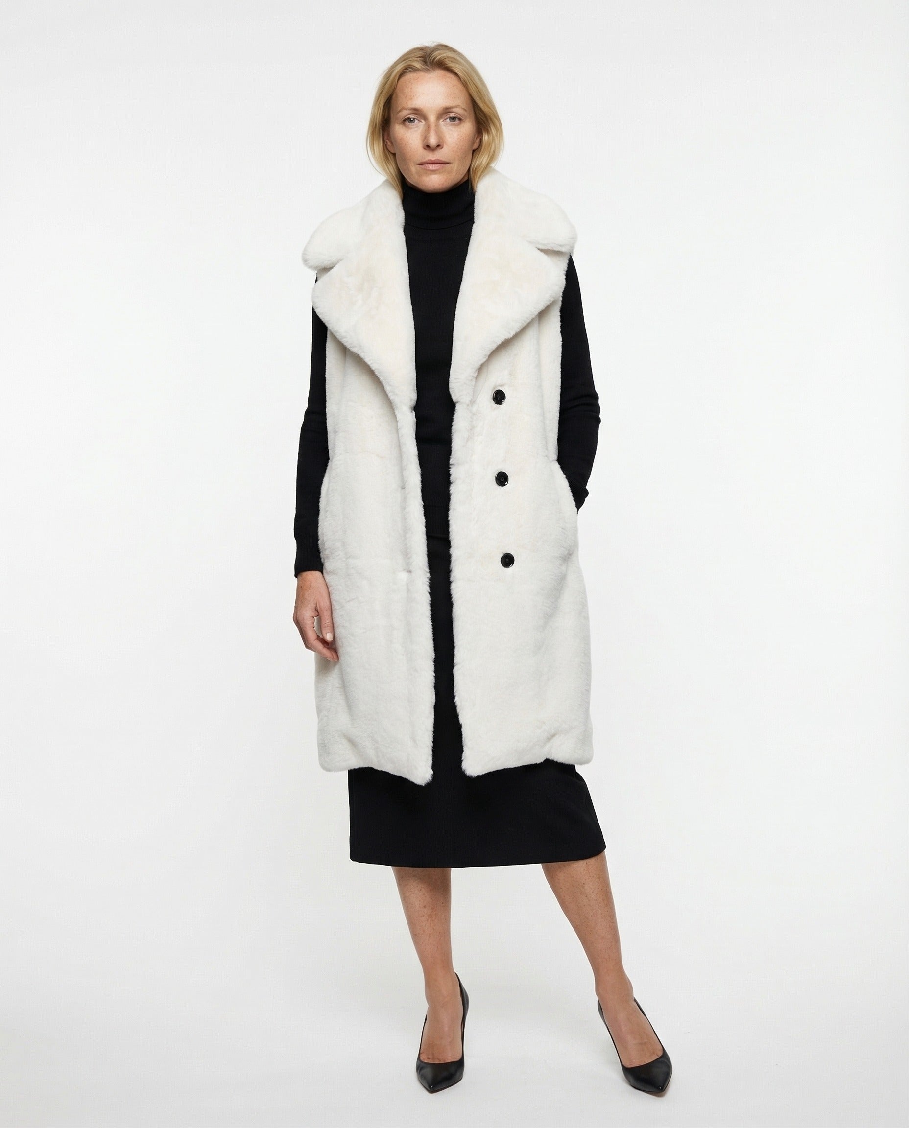 MARNI WOMEN'S WHITE FUR SLEEVELESS JACKET