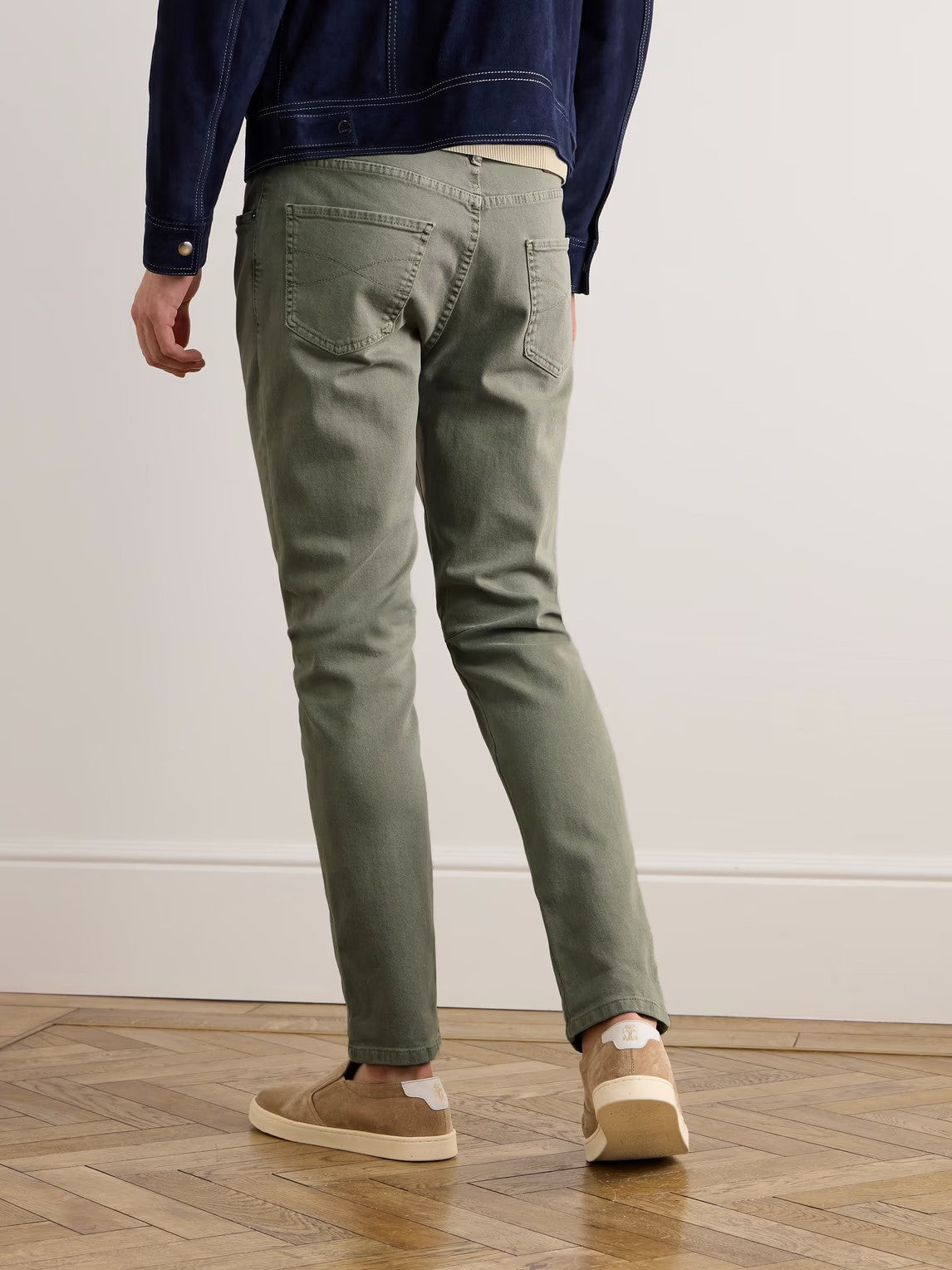 BRUNELLO CUCINELLI MEN'S OLIVE STRAIGHT LEG TROUSERS