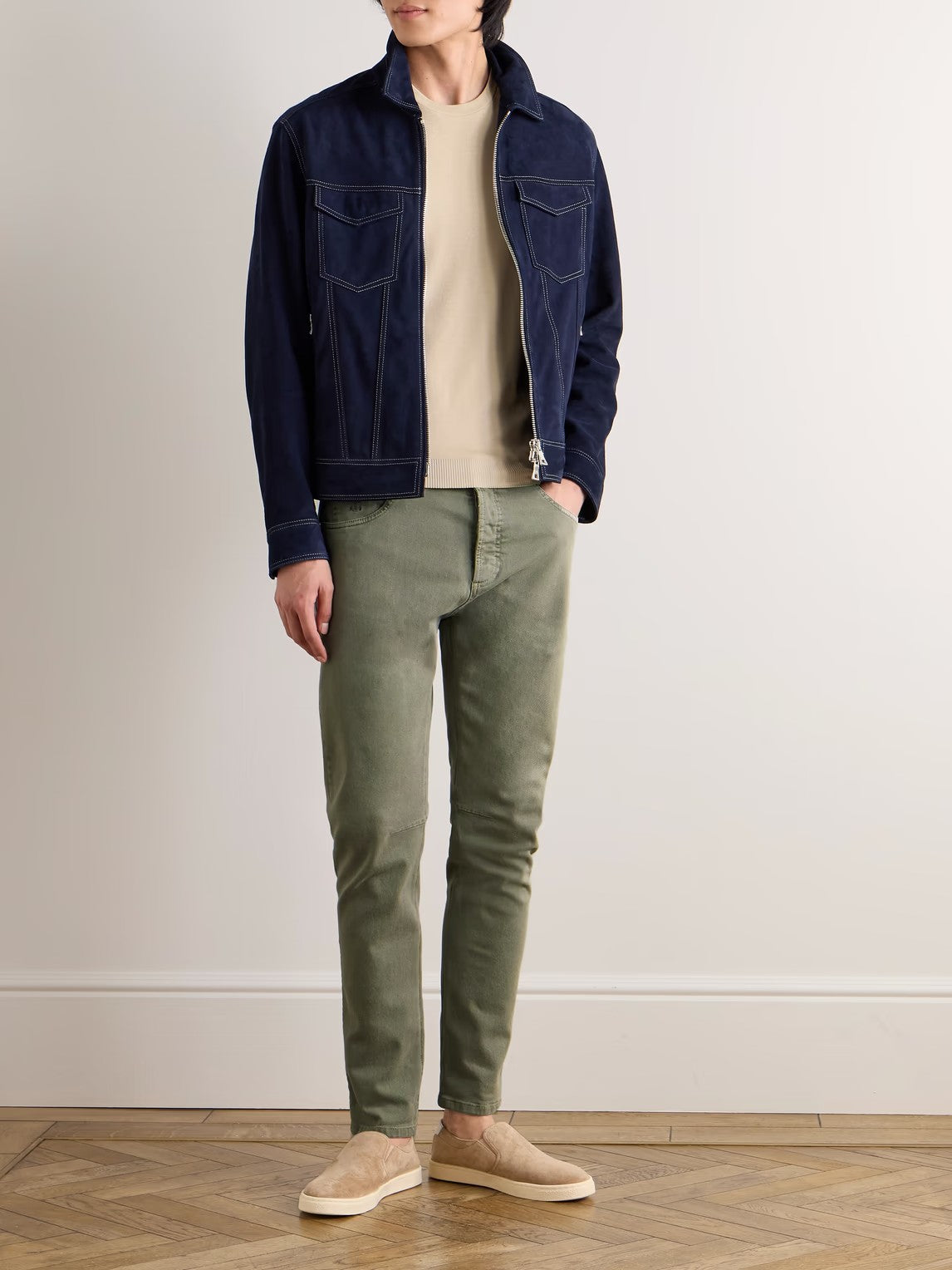 BRUNELLO CUCINELLI MEN'S OLIVE STRAIGHT-LEG TROUSERS