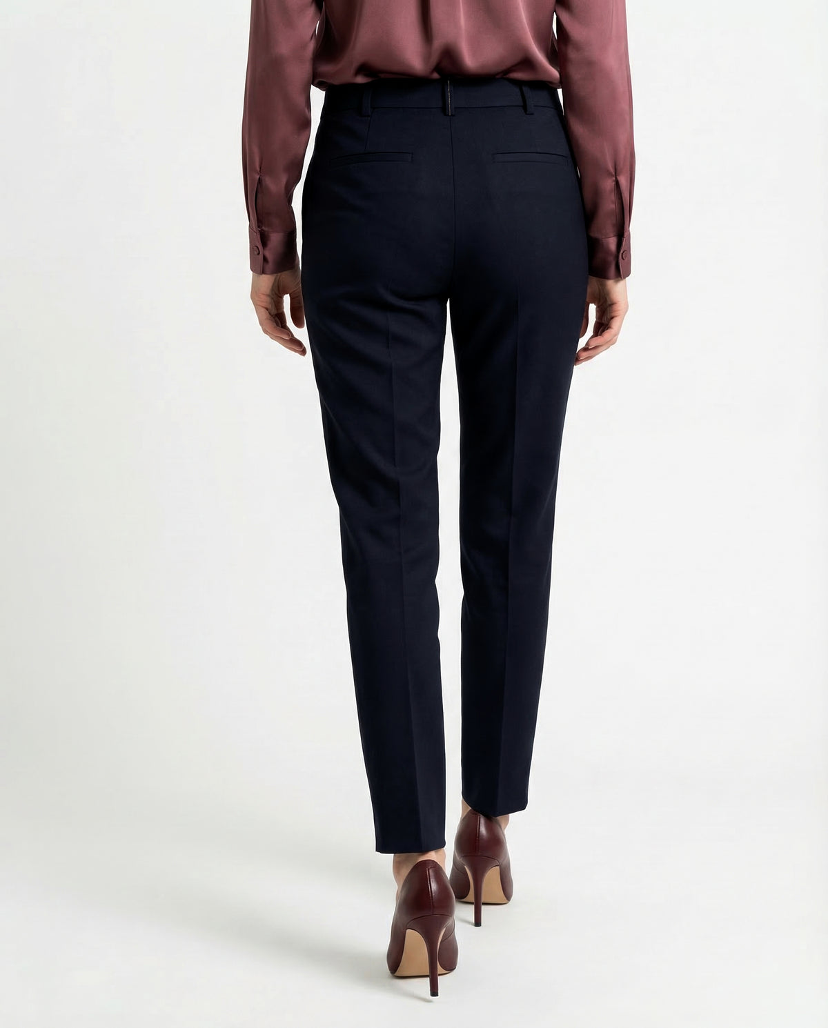 BRUNELLO CUCINELLI WOMEN'S NAVY TAILORED COTTON TROUSERS