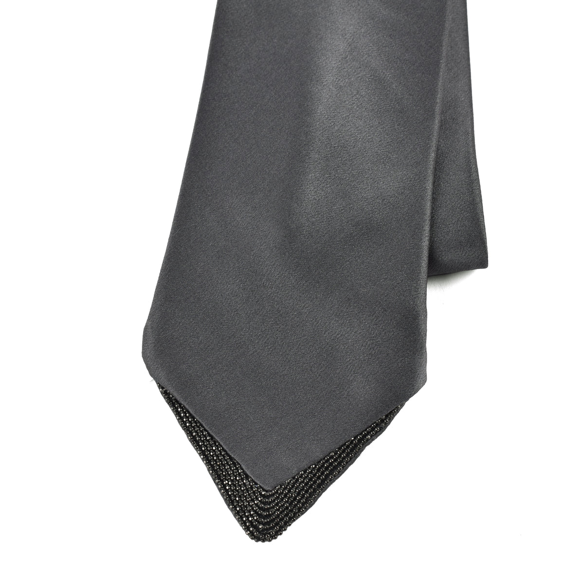 BRUNELLO CUCINELLI WOMEN'S GRAY SILK TIE WITH MONILI BEADS