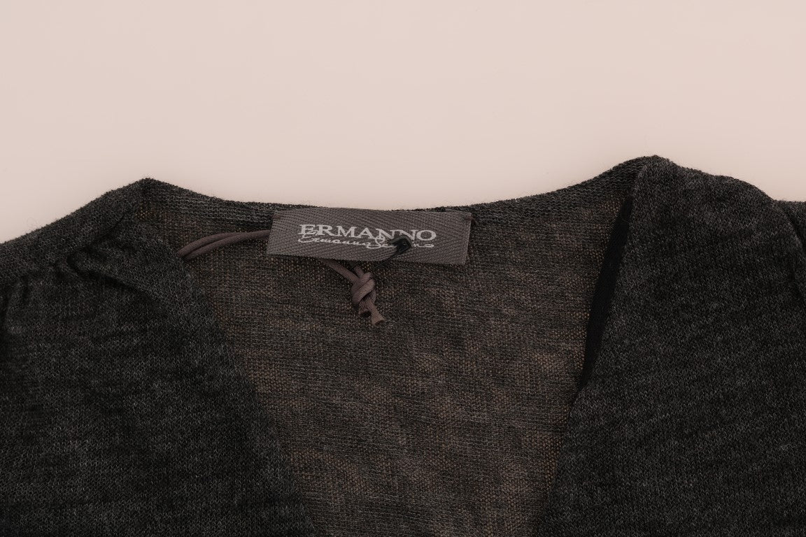 Ermanno Scervino Gray Wool Lace Top Long Sleeved T-shirt
