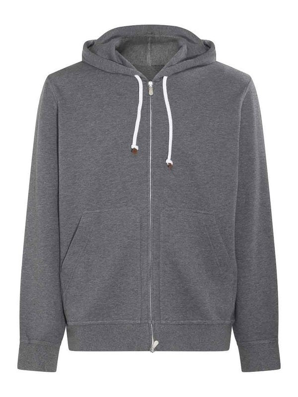 BRUNELLO CUCINELLI MEN'S LEAD ZIP-UP HOODIE