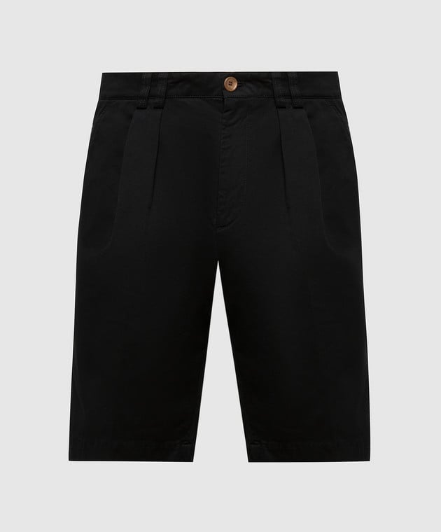 BRUNELLO CUCINELLI MEN'S BLACK TAILORED COTTON SHORTS