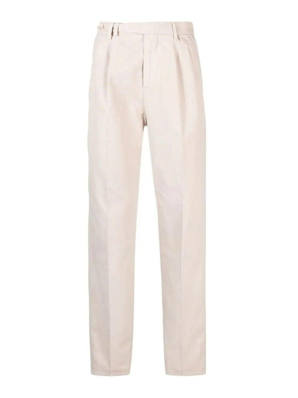 BRUNELLO CUCINELLI MEN'S CREAM PLEATED TAILORED TROUSERS