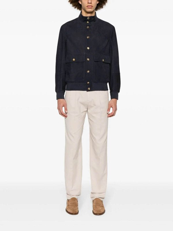 BRUNELLO CUCINELLI MEN'S CREAM PLEATED TAILORED TROUSERS