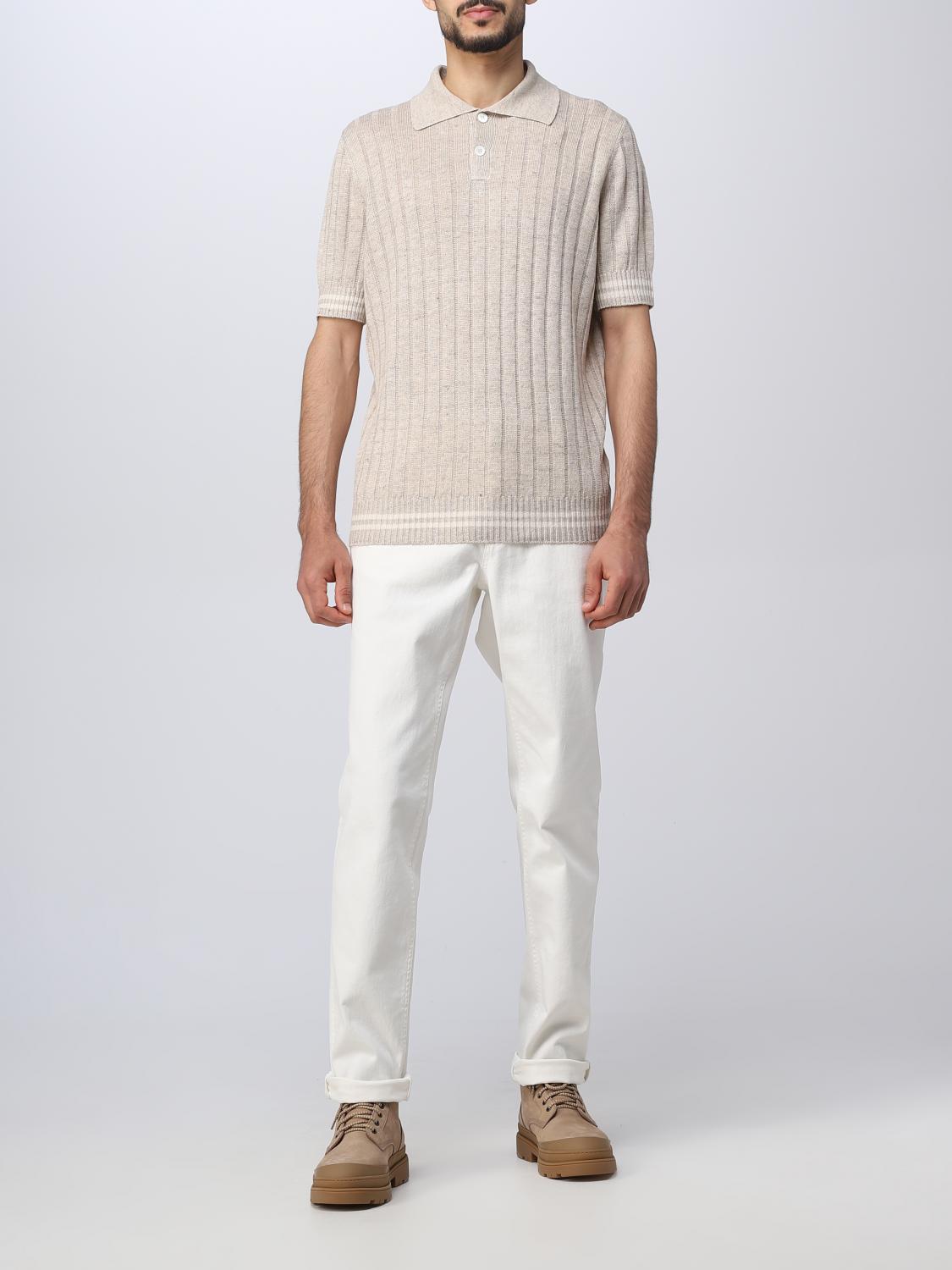 BRUNELLO CUCINELLI MEN'S WHITE TAILORED COTTON TROUSERS