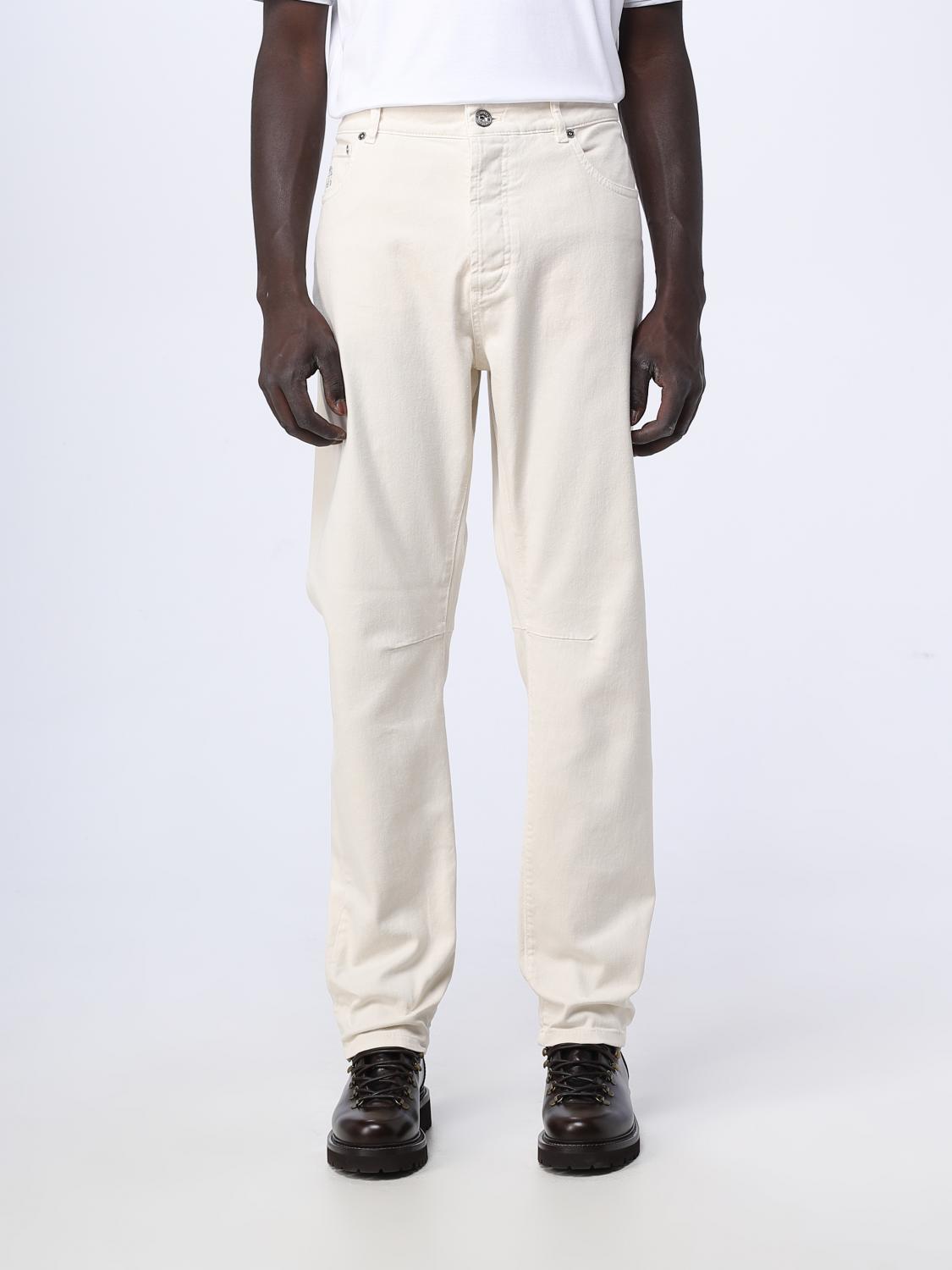 BRUNELLO CUCINELLI MEN'S CREAM STRAIGHT LEG TROUSERS