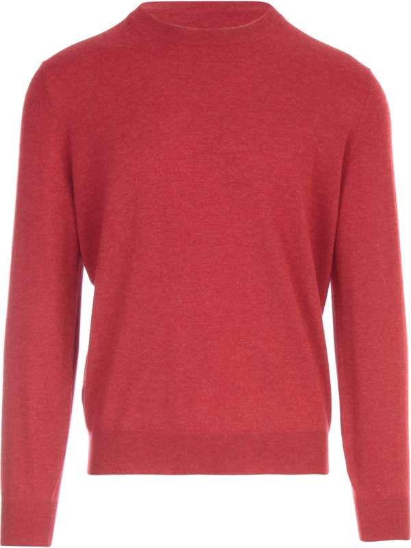 BRUNELLO CUCINELLI MEN'S RED CASHMERE CREWNECK SWEATER
