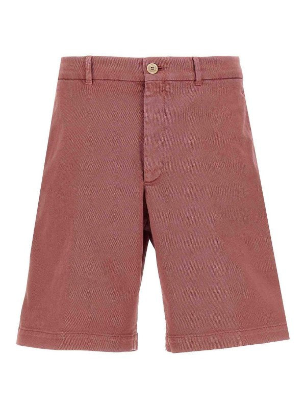 BRUNELLO CUCINELLI MEN'S RASPBERRY TAILORED COTTON SHORTS