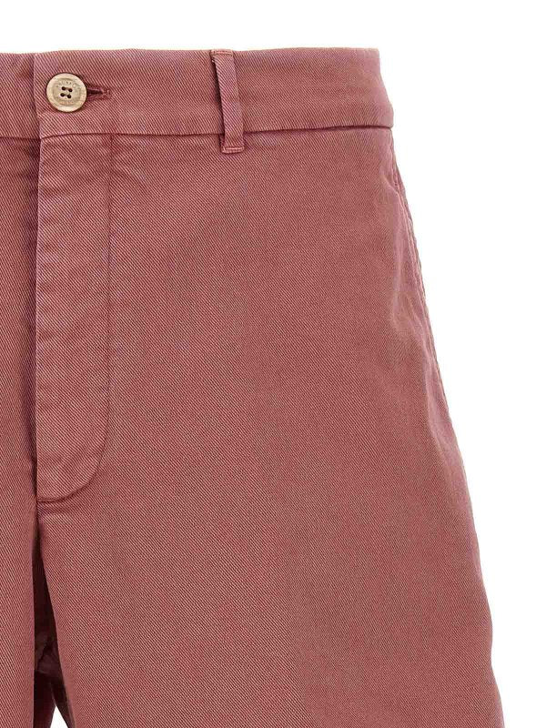 BRUNELLO CUCINELLI MEN'S RASPBERRY TAILORED COTTON SHORTS