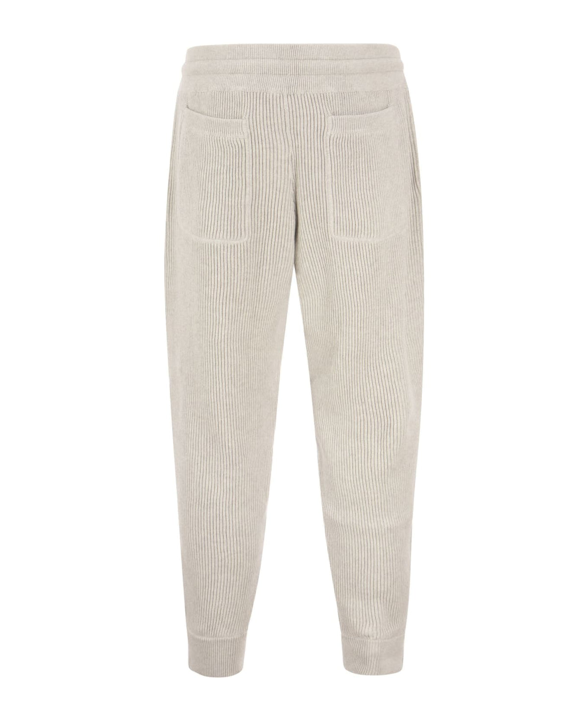 BRUNELLO CUCINELLI MEN'S LIGHT GREY RIBBED TROUSERS