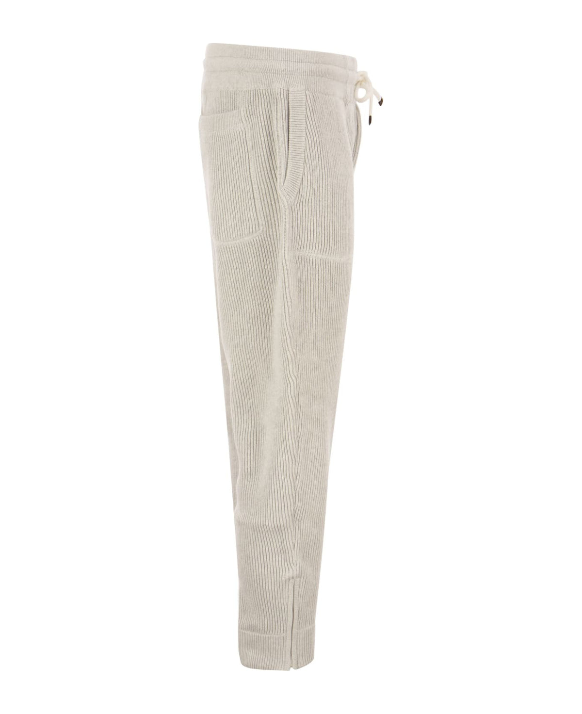 BRUNELLO CUCINELLI MEN'S LIGHT GREY RIBBED TROUSERS