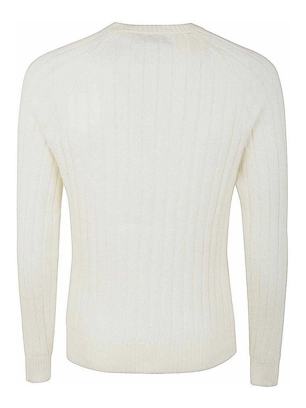 BRUNELLO CUCINELLI MEN'S IVORY RIBBED KNIT SWEATER