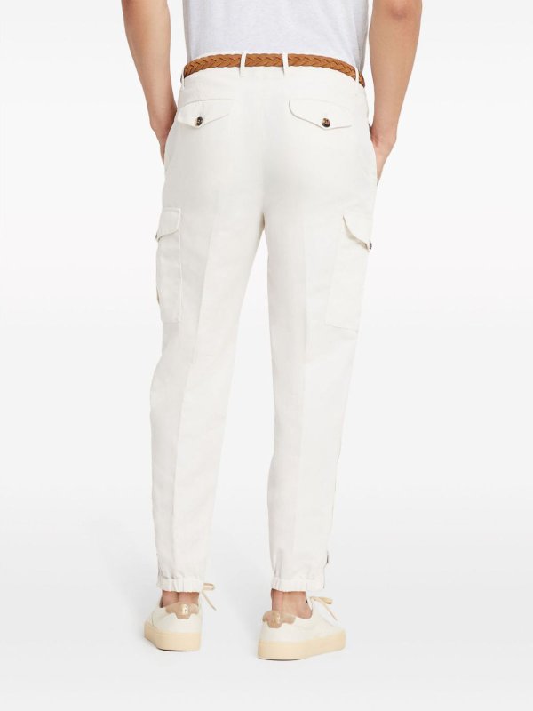 BRUNELLO CUCINELLI MEN'S OFF WHITE LINEN TROUSERS