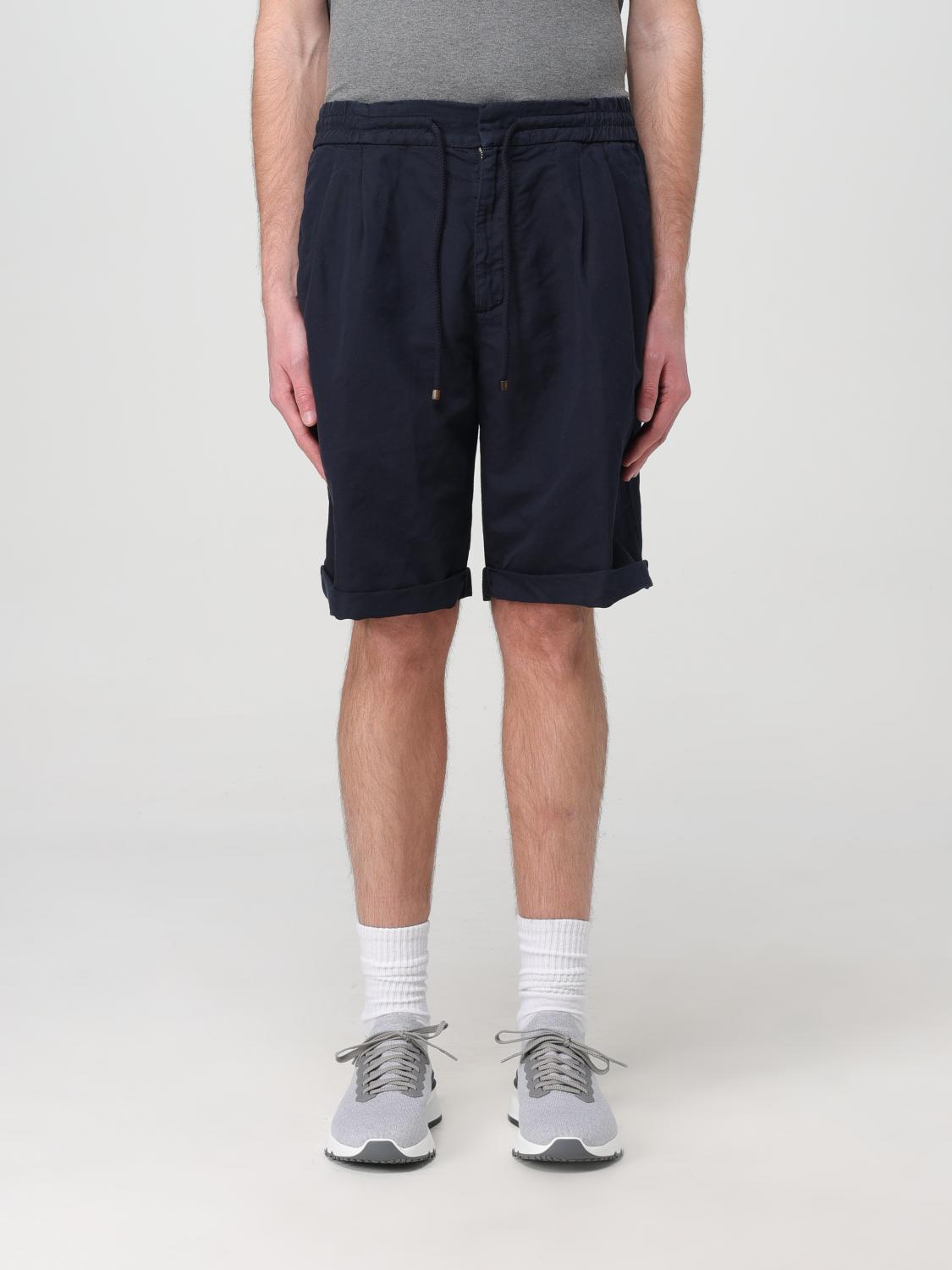 BRUNELLO CUCINELLI MEN'S NAVY TAILORED LINEN SHORTS