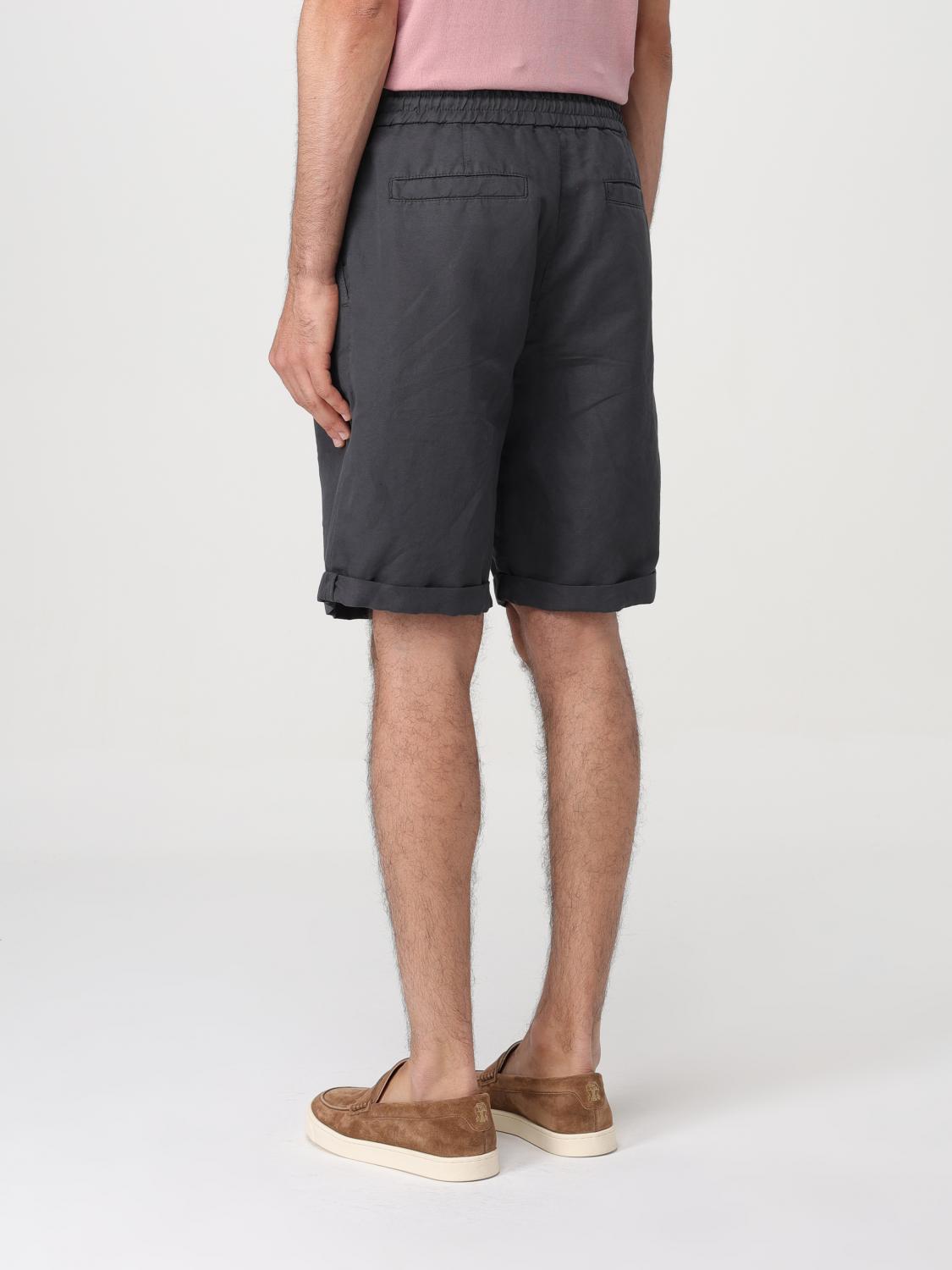 BRUNELLO CUCINELLI MEN'S ANTHRACITE LINEN BLEND TAILORED SHORTS