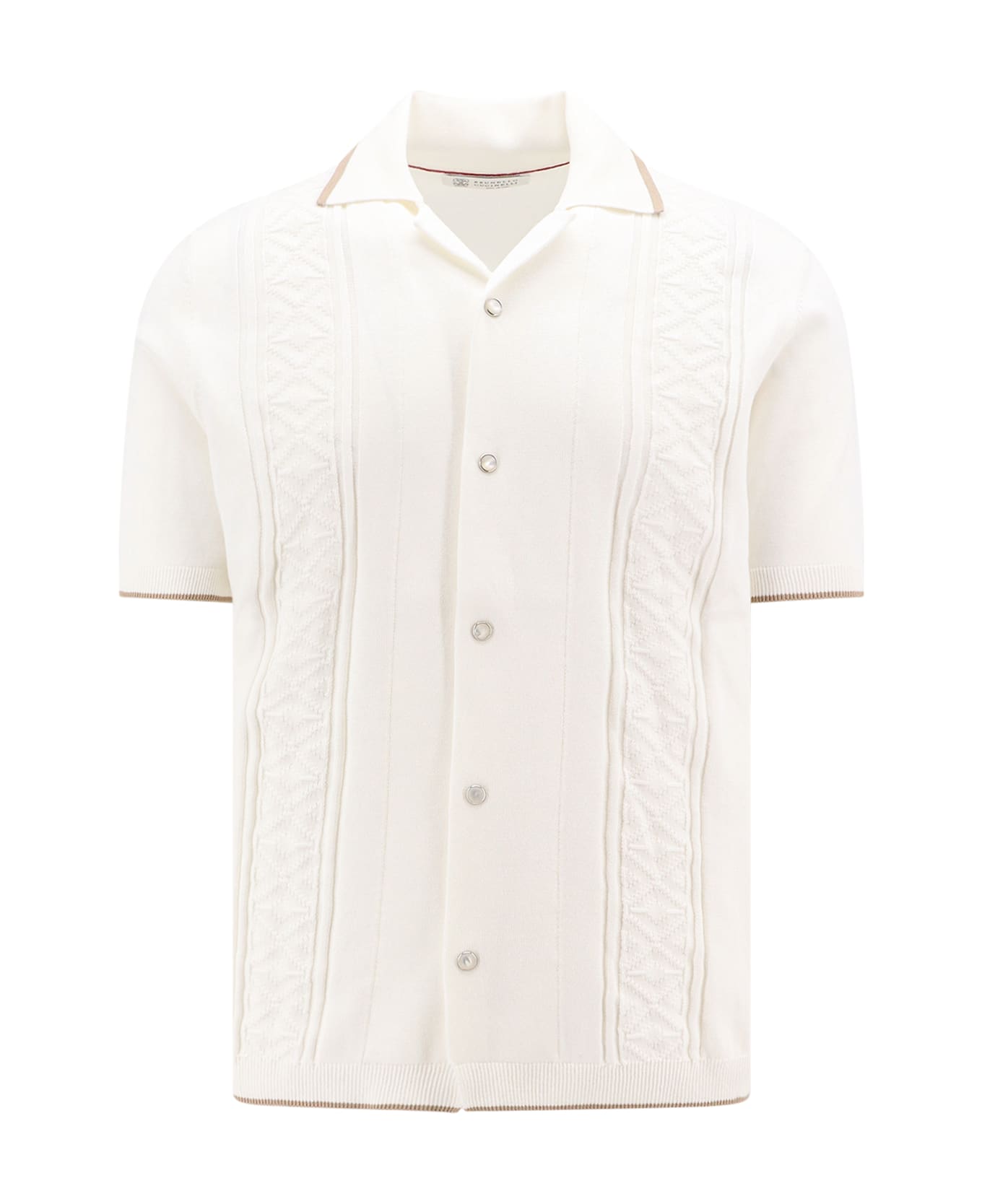 BRUNELLO CUCINELLI MEN'S CREAM SHORT-SLEEVE KNIT CARDIGAN