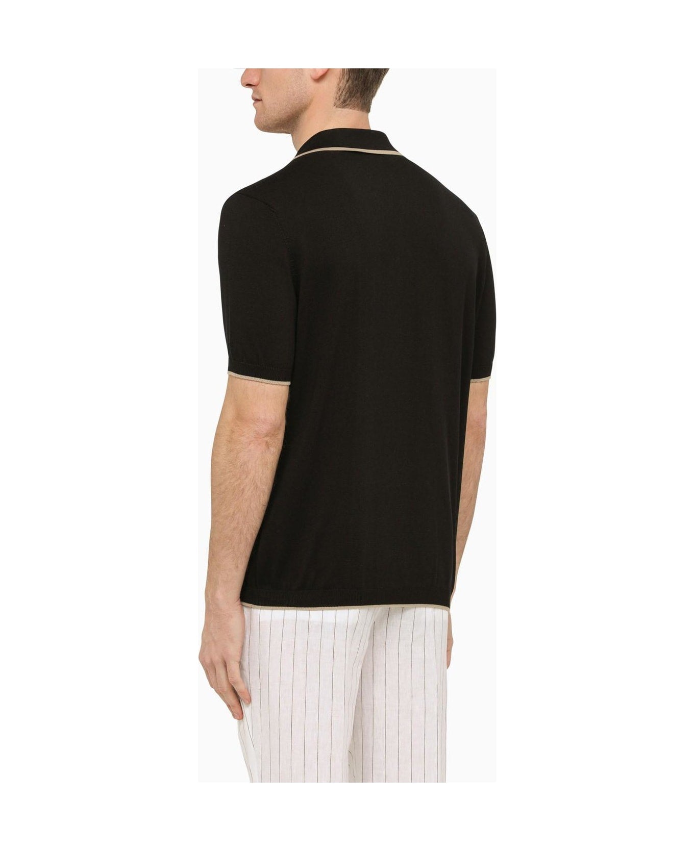 BRUNELLO CUCINELLI MEN'S BLACK KNIT SHORT-SLEEVE CARDIGAN