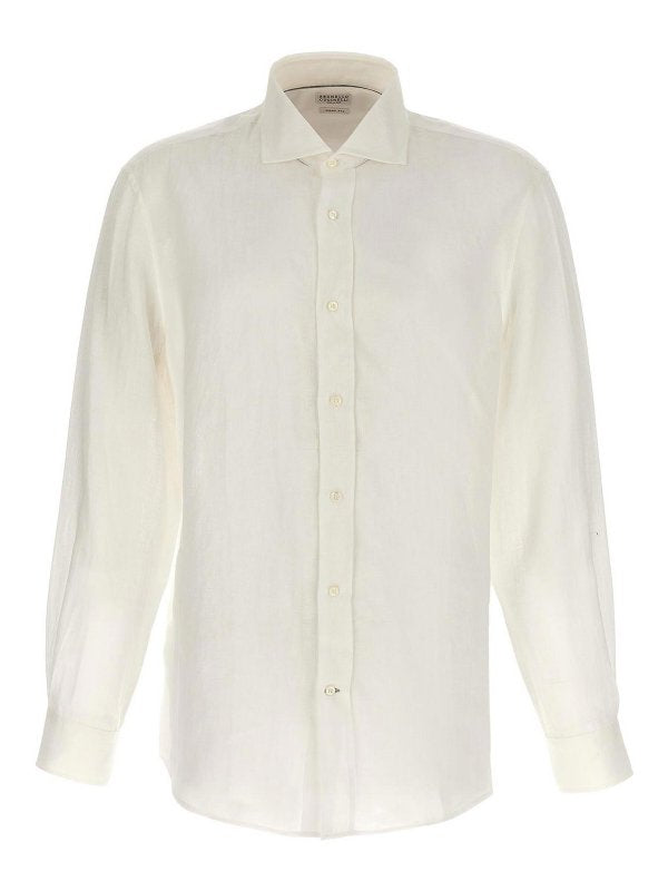 BRUNELLO CUCINELLI MEN'S NATURAL LINEN BUTTON SHIRT