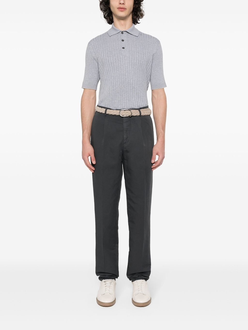 BRUNELLO CUCINELLI MEN'S DARK GREY LINEN TROUSERS