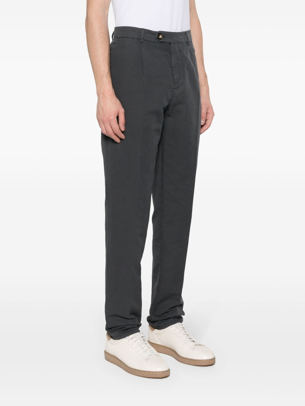 BRUNELLO CUCINELLI MEN'S DARK GREY LINEN TROUSERS