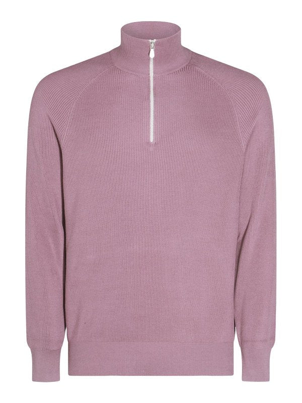 BRUNELLO CUCINELLI MEN'S MAUVE HALF ZIP SWEATER