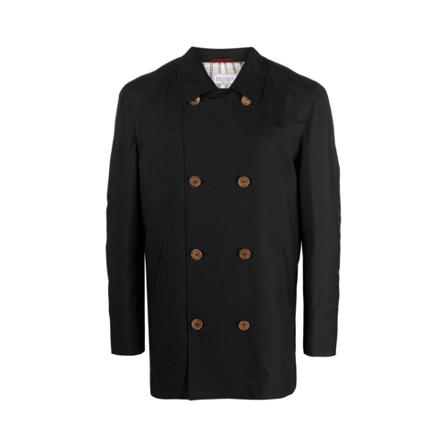 BRUNELLO CUCINELLI MEN'S BLACK DOUBLE-BREASTED JACKET