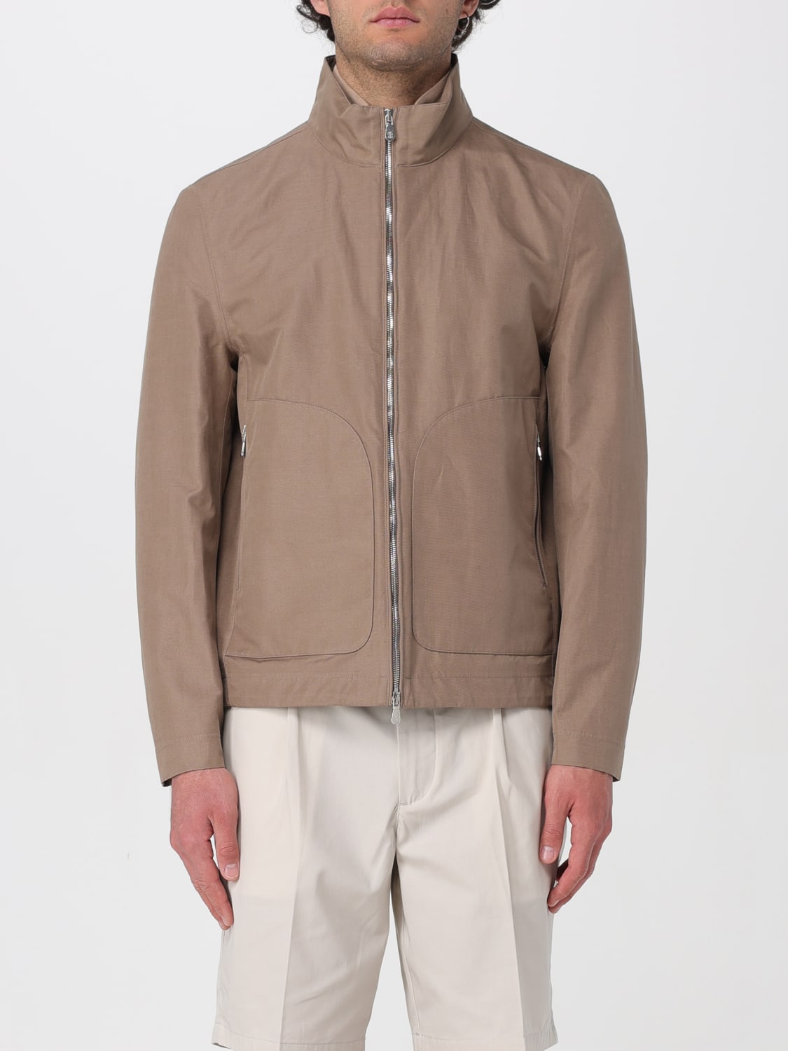 BRUNELLO CUCINELLI MEN'S CIGAR LINEN SILK ZIP JACKET