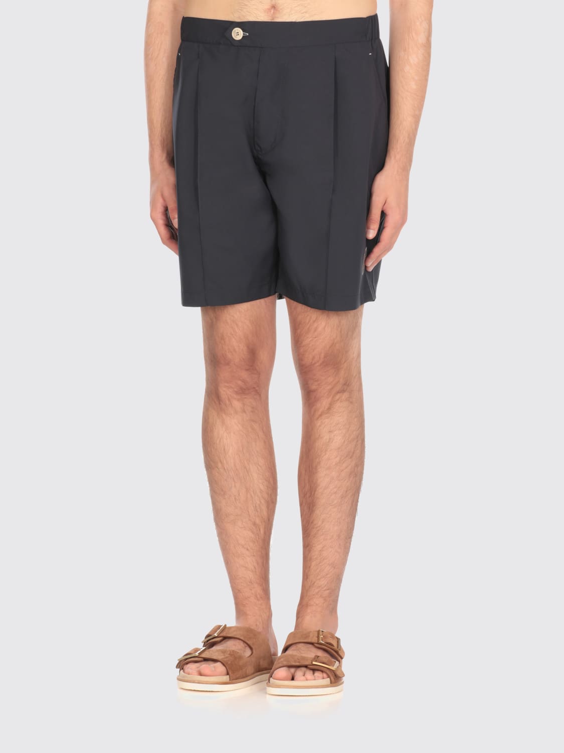BRUNELLO CUCINELLI MEN'S BLUE TAILORED SHORTS WITH PLEATS