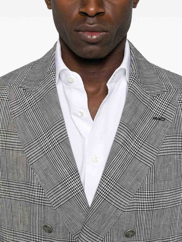 BRUNELLO CUCINELLI MEN'S GRAY PLAID DOUBLE-BREASTED SUIT