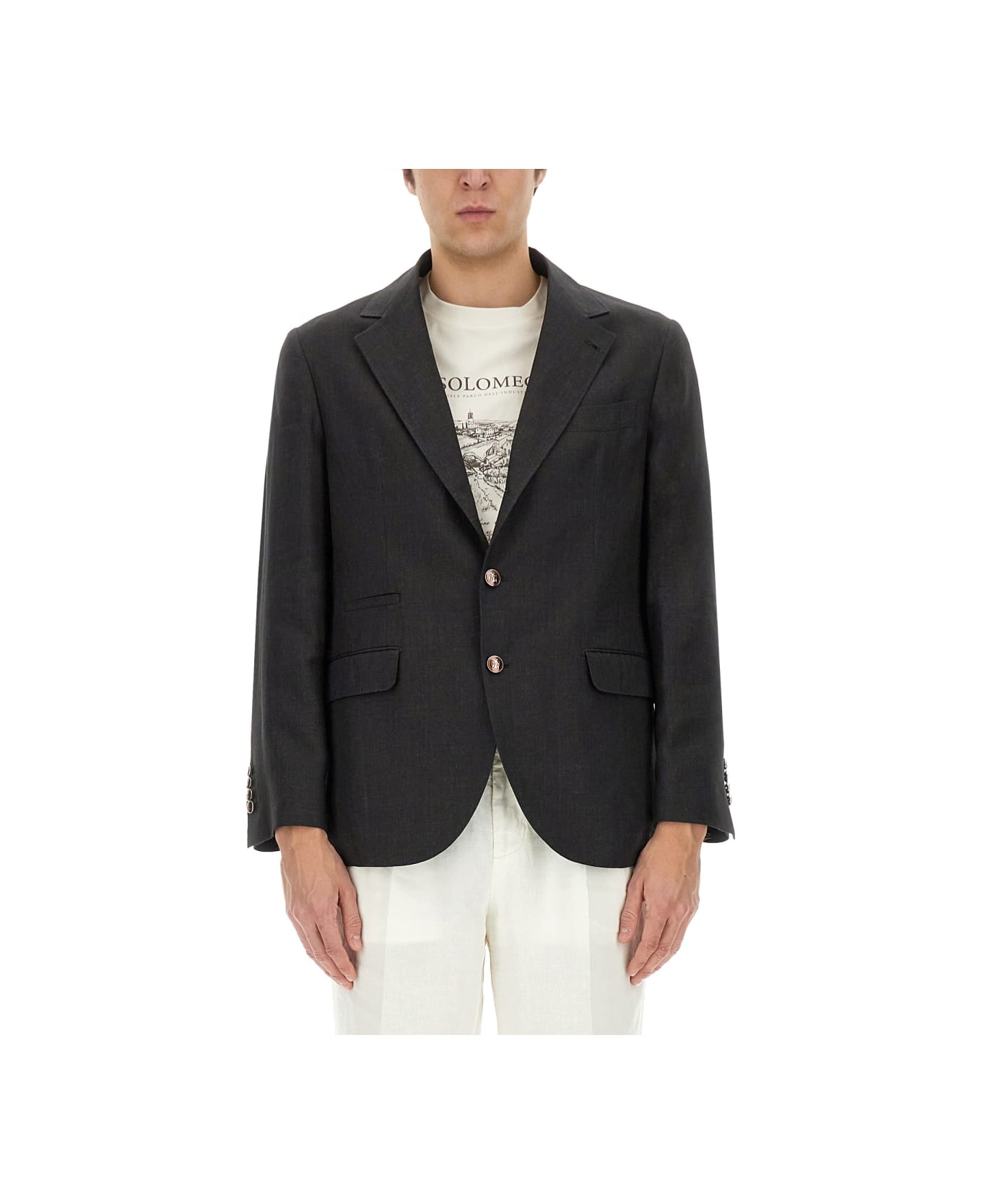 BRUNELLO CUCINELLI MEN'S BLACK LINEN TAILORED BLAZER