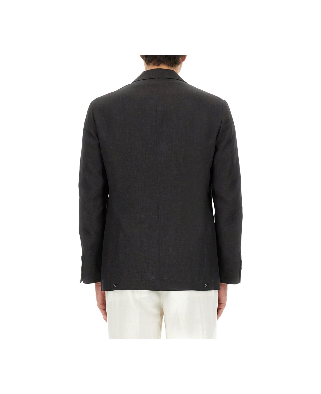 BRUNELLO CUCINELLI MEN'S BLACK LINEN TAILORED BLAZER