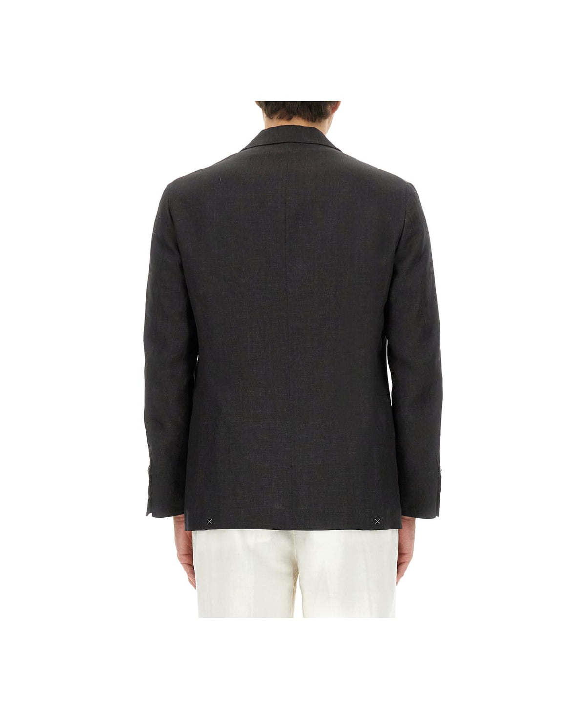 BRUNELLO CUCINELLI MEN'S BLACK LINEN TAILORED BLAZER