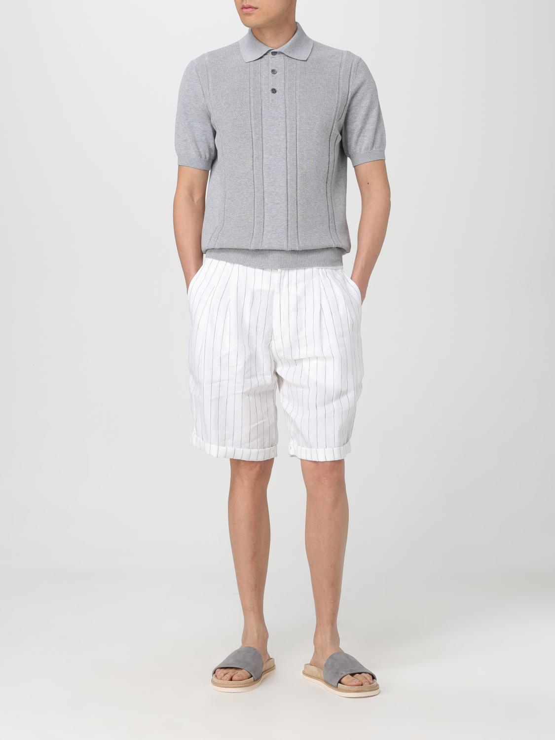 BRUNELLO CUCINELLI MEN'S WHITE LINEN STRIPED SHORTS