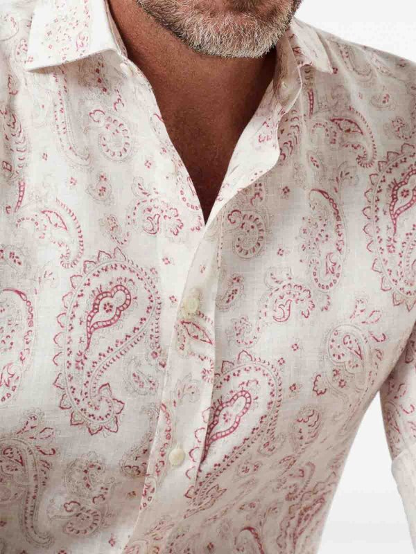 BRUNELLO CUCINELLI MEN'S RASPBERRY PAISLEY LINEN SHIRT