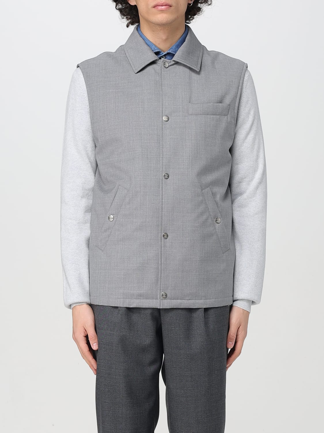 BRUNELLO CUCINELLI MEN'S LIGHT GREY WOOL JACKET