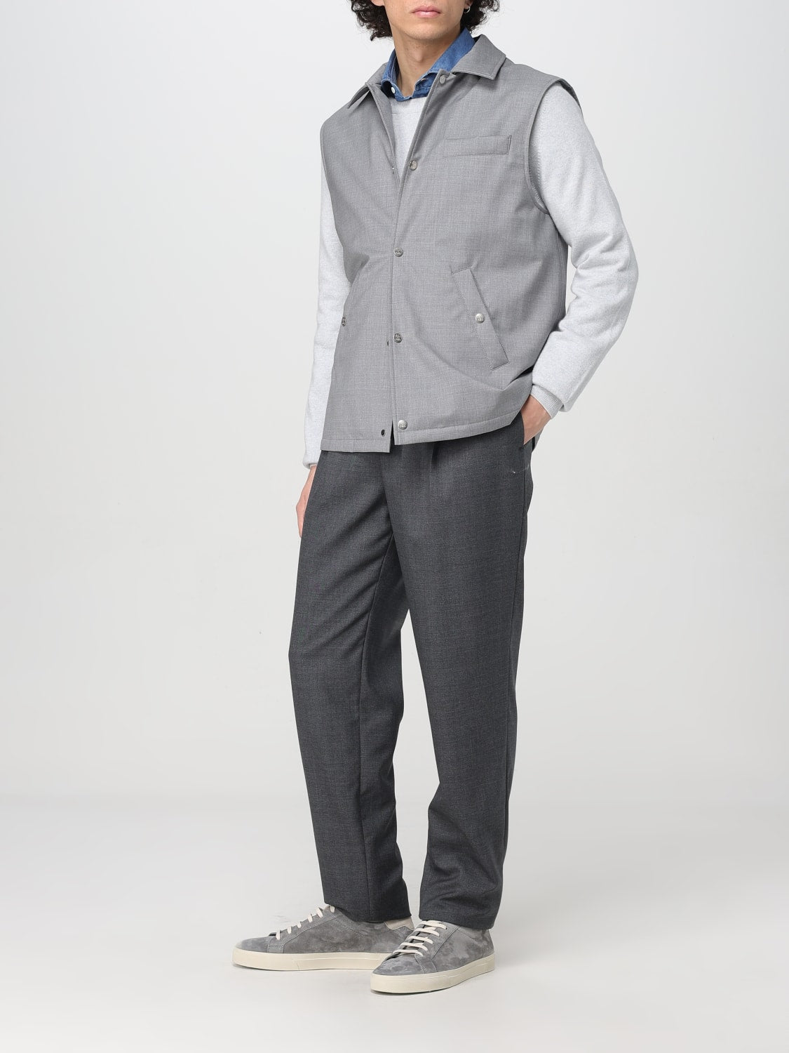 BRUNELLO CUCINELLI MEN'S LIGHT GREY WOOL JACKET