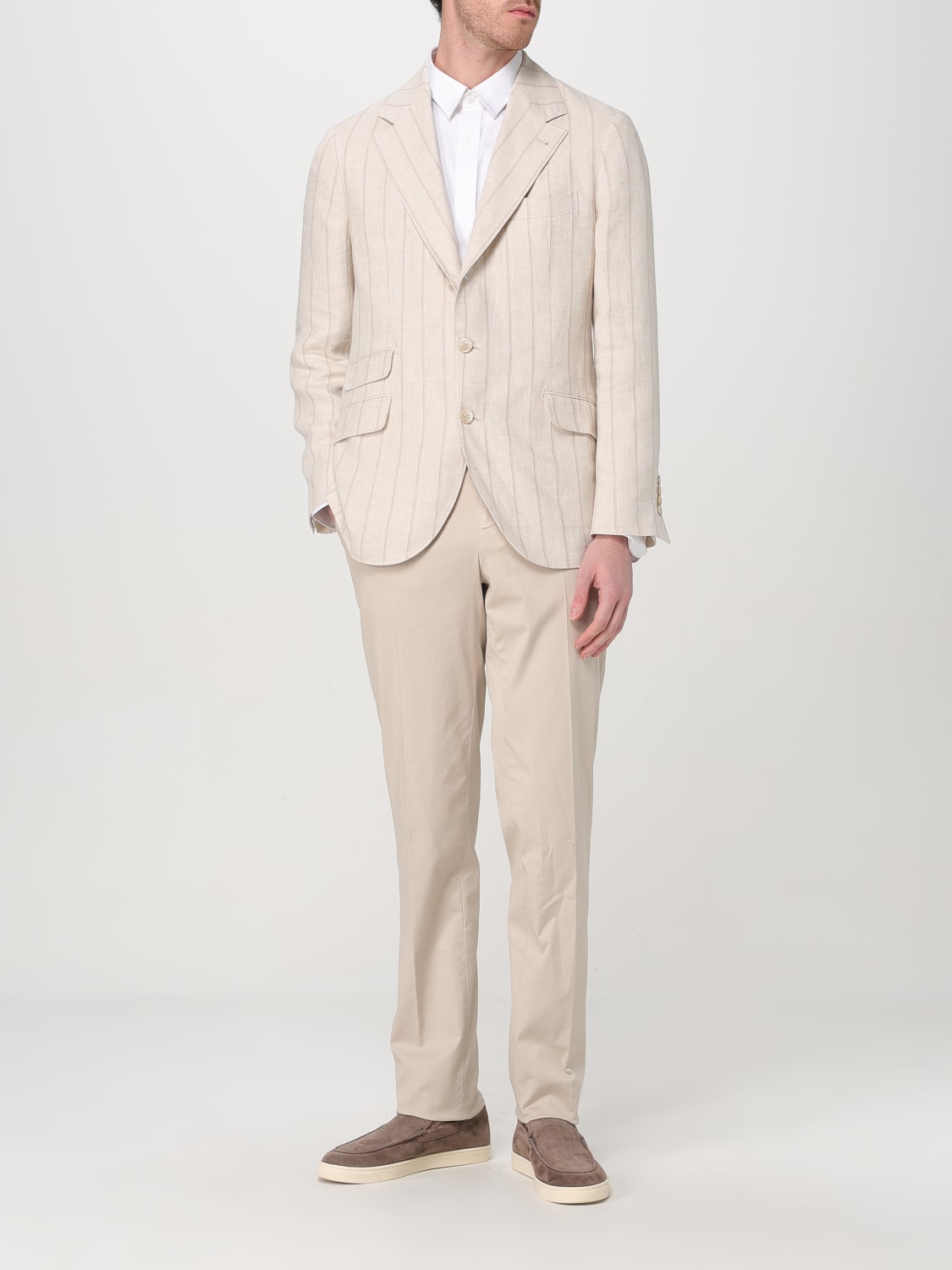 BRUNELLO CUCINELLI MEN'S LIGHT BEIGE LINEN BLAZER