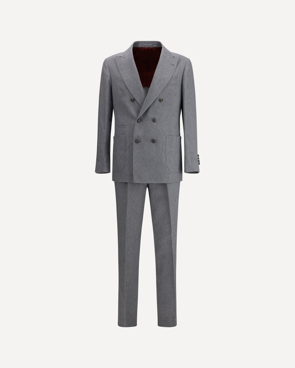 BRUNELLO CUCINELLI MEN'S GREY LINEN DOUBLE BREASTED SUIT