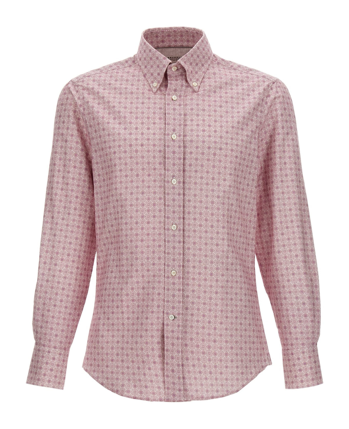 BRUNELLO CUCINELLI MEN'S PINK PATTERNED COTTON SHIRT