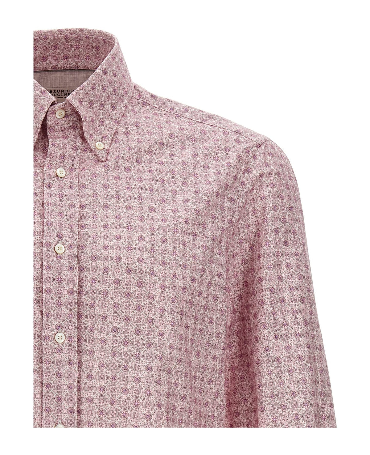 BRUNELLO CUCINELLI MEN'S PINK PATTERNED COTTON SHIRT