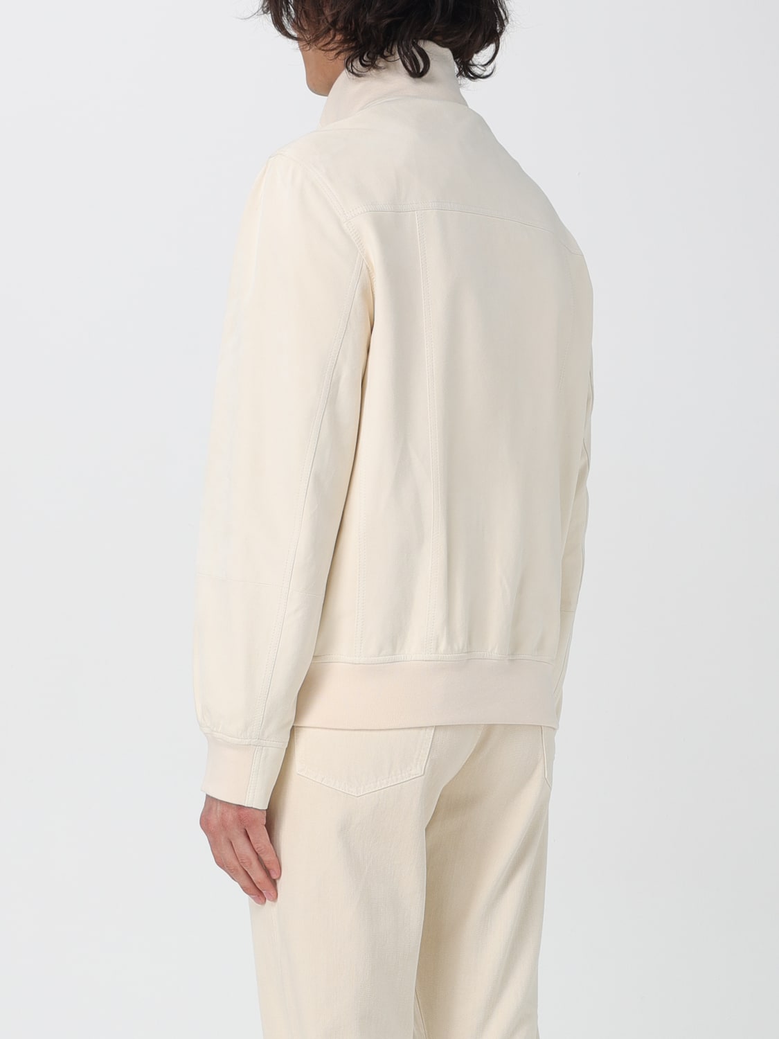BRUNELLO CUCINELLI MEN'S WHITE LEATHER ZIP JACKET