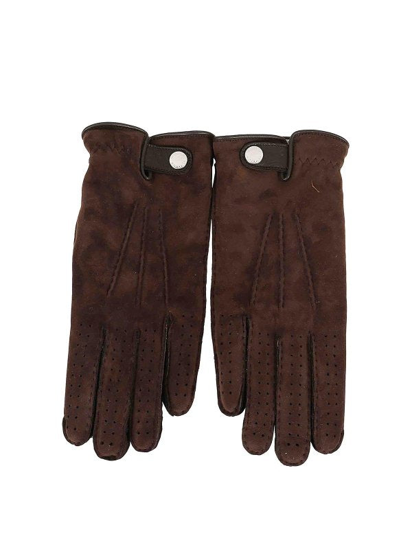 BRUNELLO CUCINELLI MEN'S COFFEE SUEDE PERFORATED GLOVES