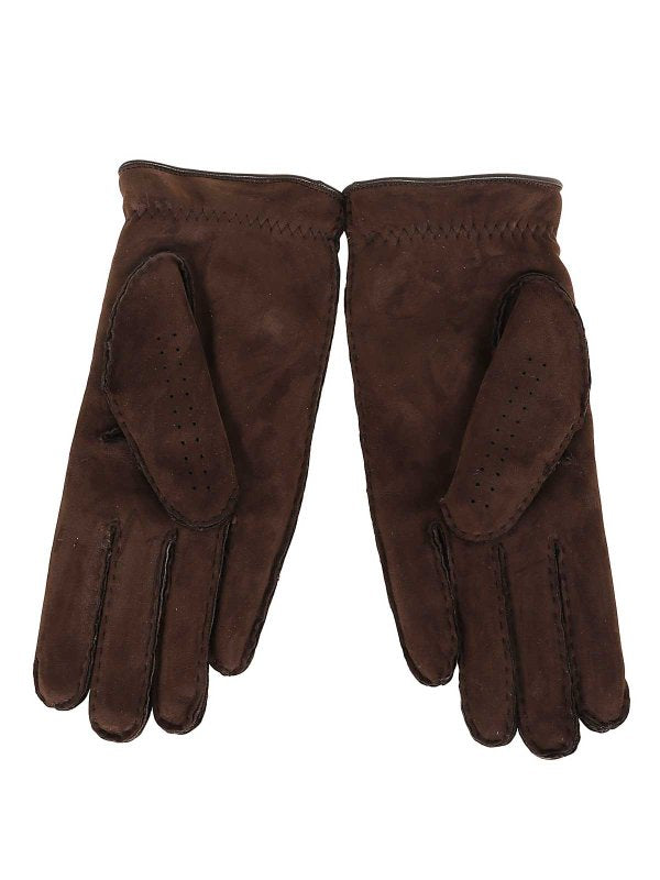 BRUNELLO CUCINELLI MEN'S COFFEE SUEDE PERFORATED GLOVES